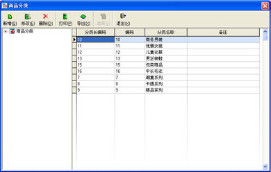金商家服裝鞋帽管理系統T9商品分類功能介紹